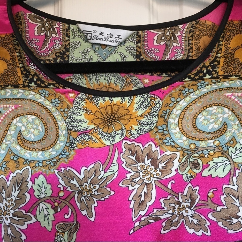 Tian Bao Gong  silk tunic large oversized pink paisley floral  Japanese brand - Picture 5 of 9